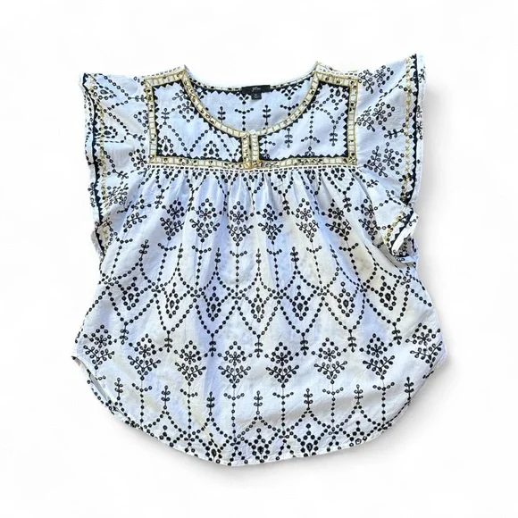 J. Crew White and Black Embroidered Blouse - Picture 3 of 5